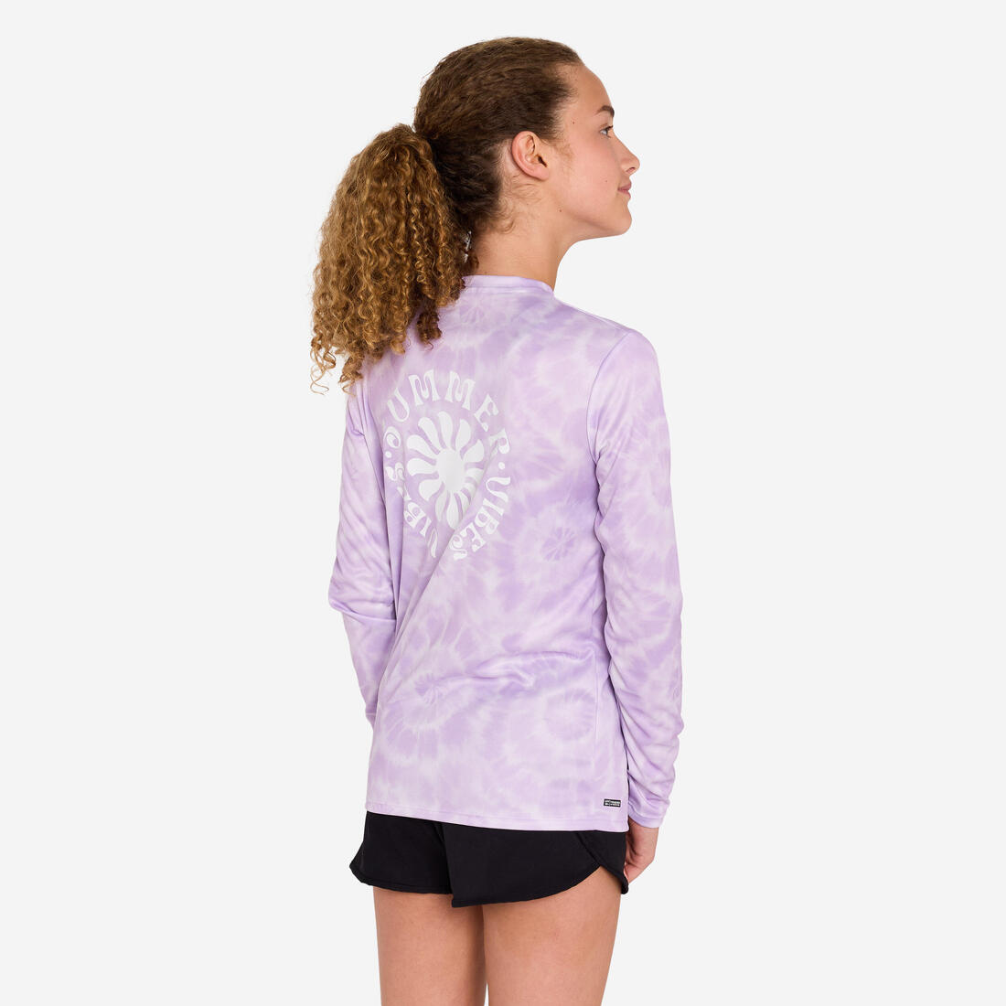 T-shirt anti UV manches longues surf Junior - 100 Vibes parme
