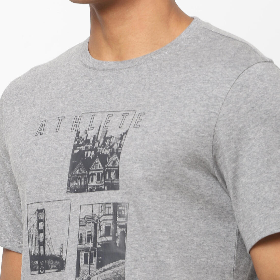 T-shirt fitness manches courtes slim coton col rond homme blanc a imprimé