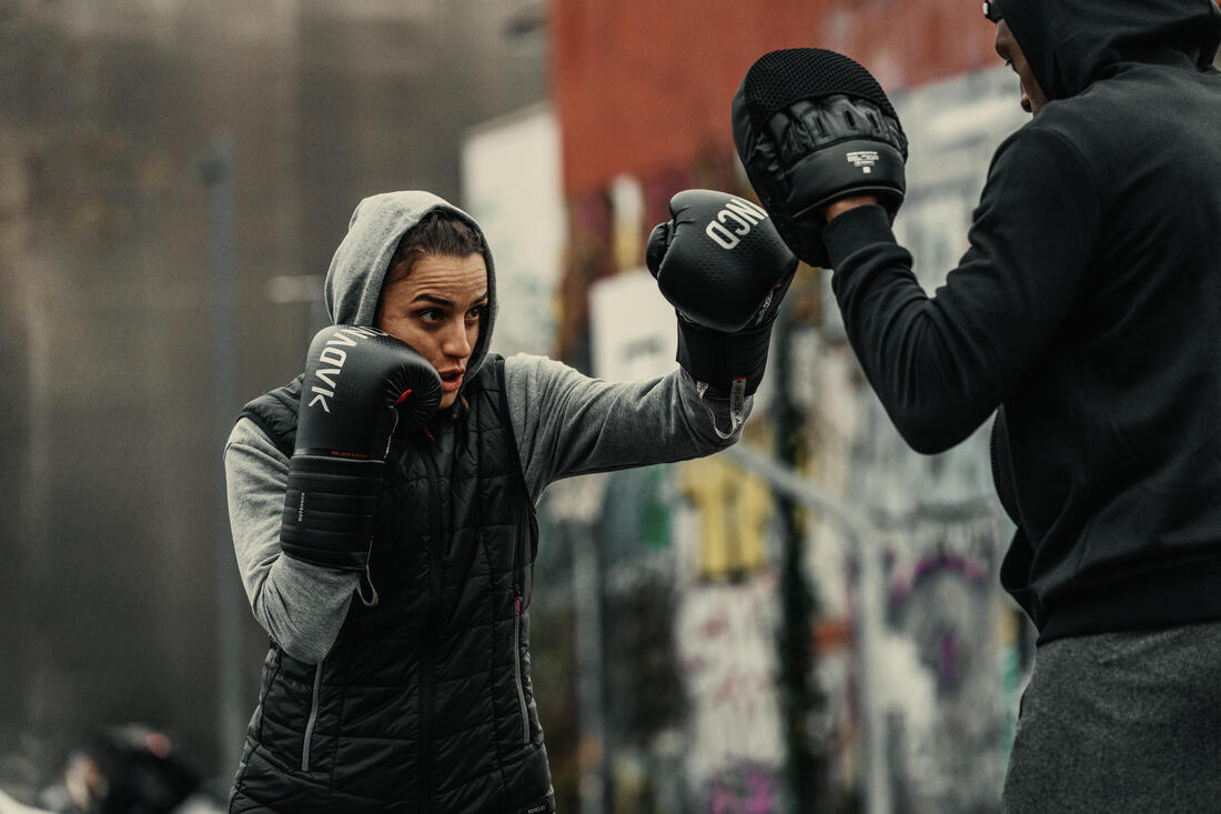 Gants de boxe avec maintien articulaire du poignet, bleu et