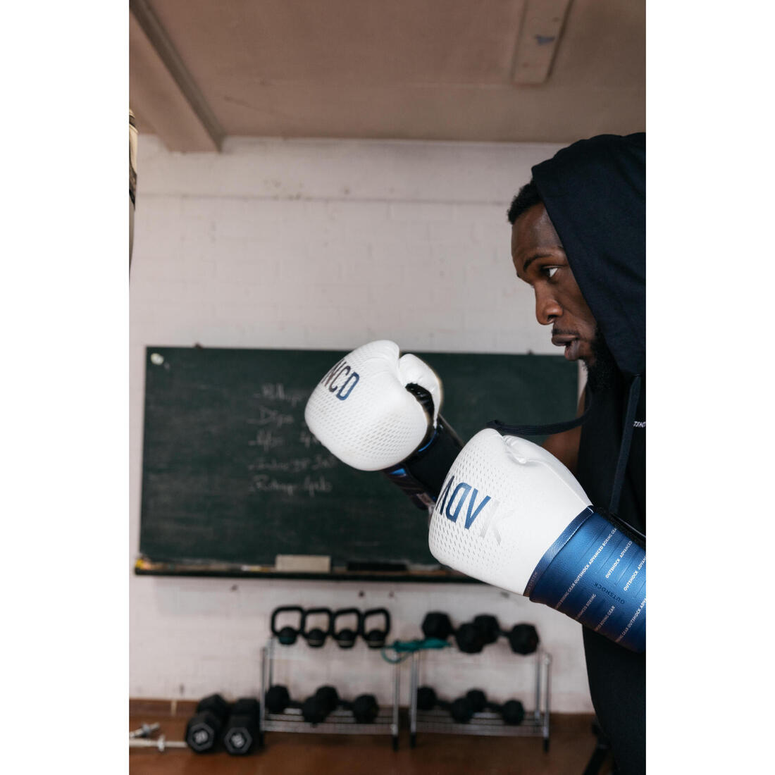Gants de boxe avec maintien articulaire du poignet, bleu et