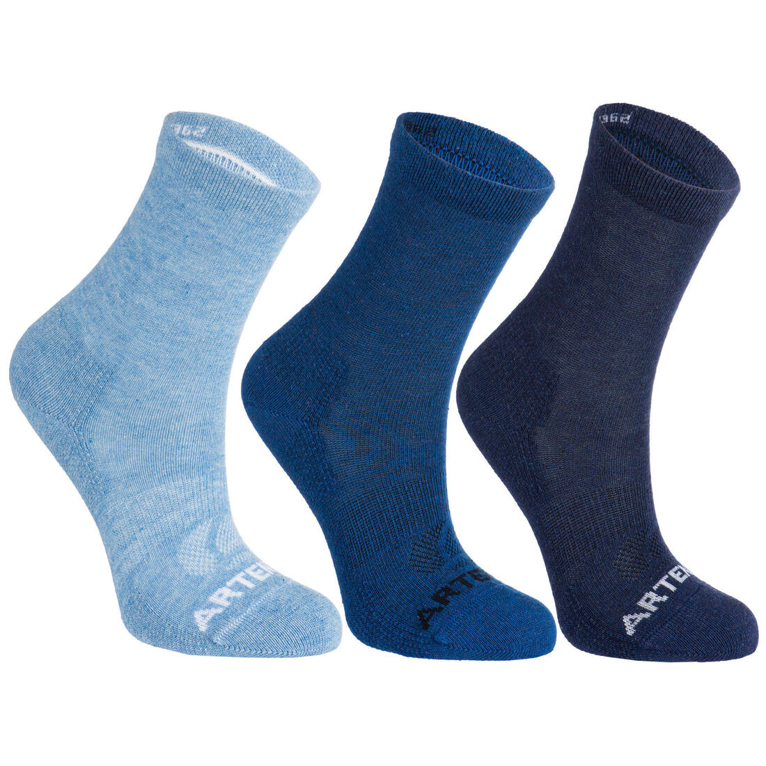 CHAUSSETTES DE SPORT ENFANT HAUTES ARTENGO RS 160 BLANC MARINE BLANC LOT DE 3