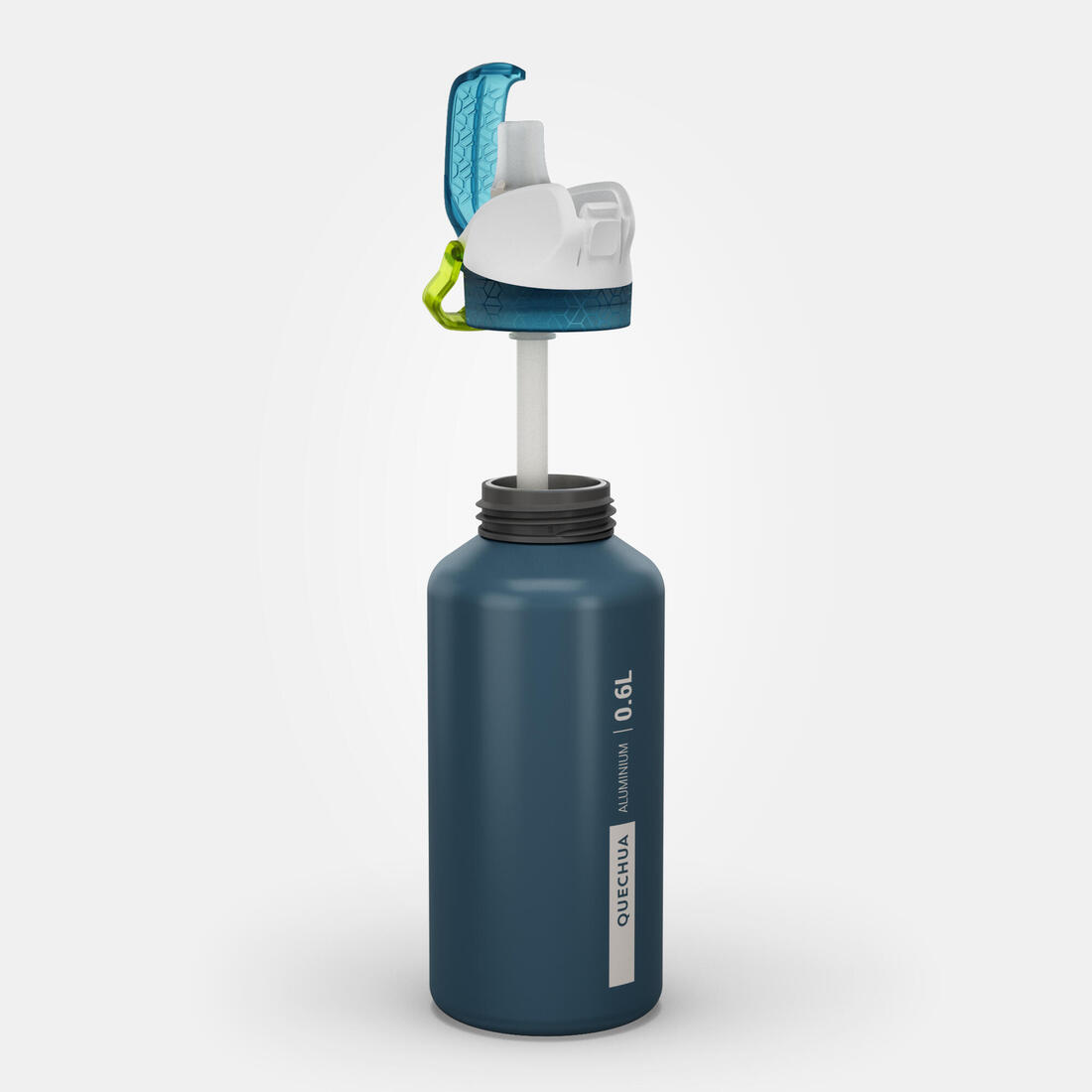 Gourde alu enfant 0,6L, bouchon instantané, pipette et paille, en alu recyclé