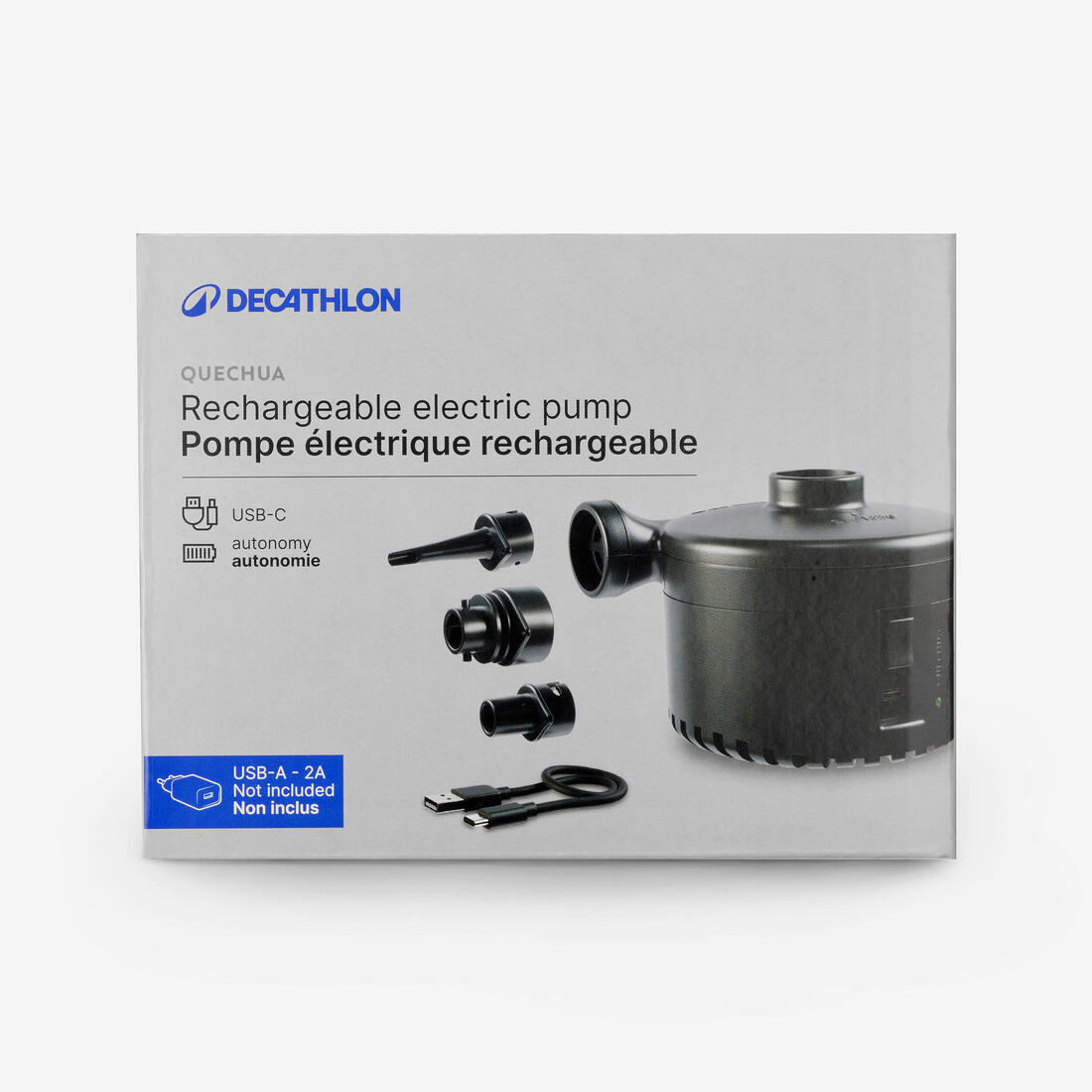 Pompe électrique pour matelas de camping, sur batterie, rechargeable en USB-C