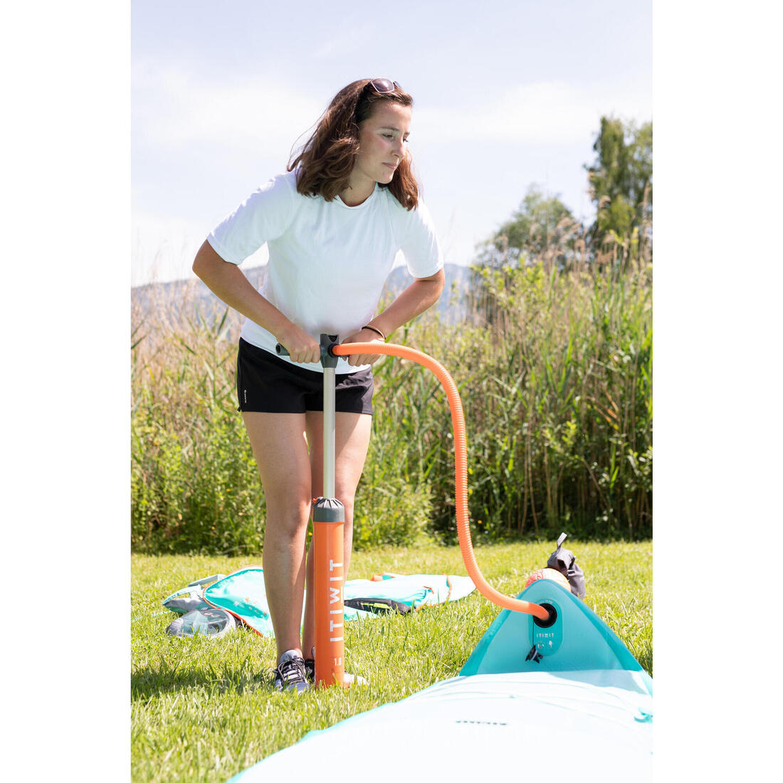 POMPE A MAIN STAND UP PADDLE HAUTE PRESSION 20 PSI DOUBLE ACTION ORANGE