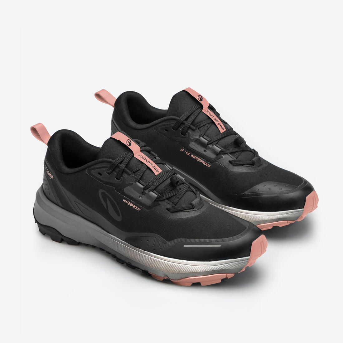 Chaussures de running route et trail femme waterproof, JF 190 GRIP noir