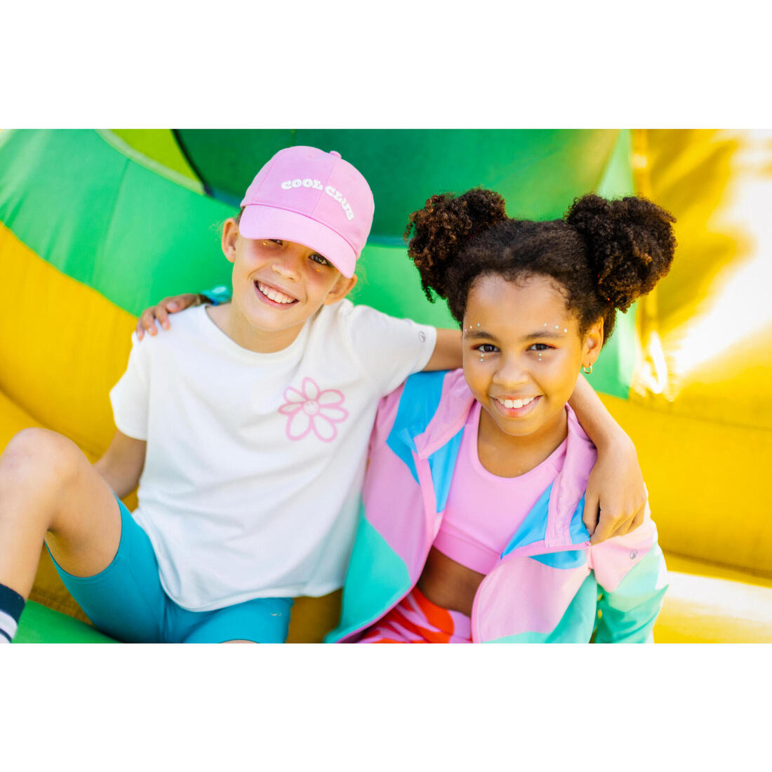 T-shirt multisport coton fille, imprimé blanc