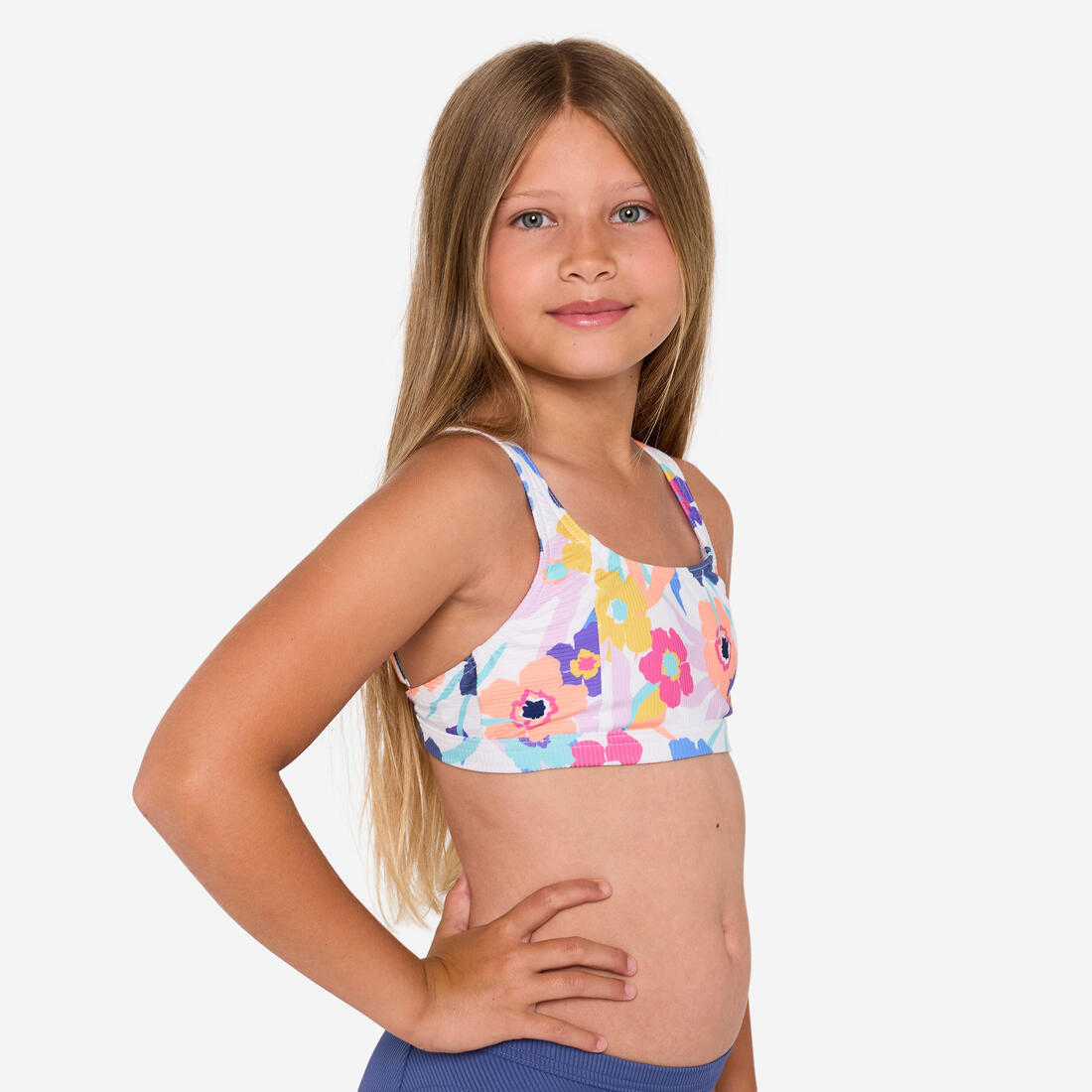 Haut de maillot de bain brassière fleuri réglable Fille - 500 Nora