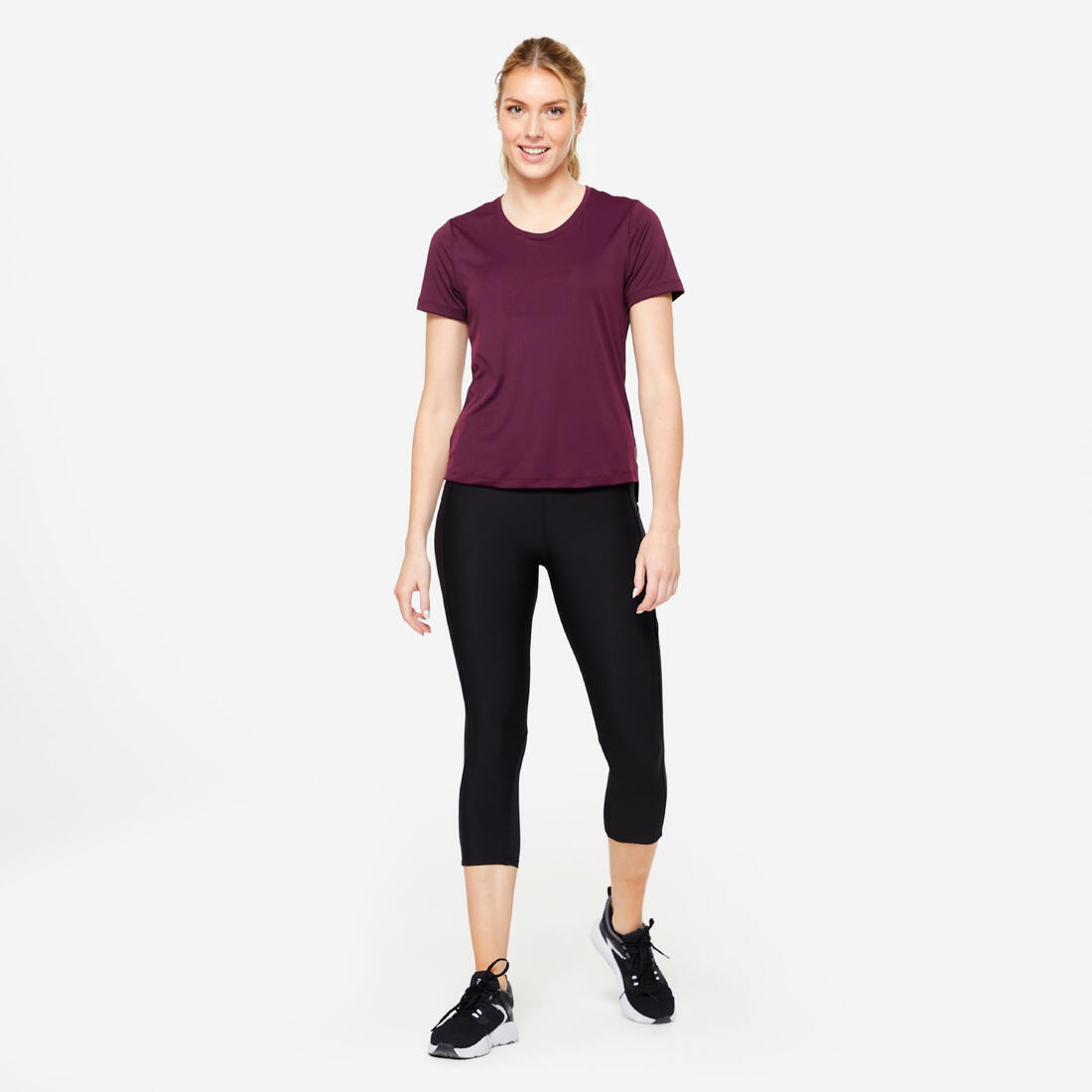 Legging de sport court avec poche de téléphone femme, noir