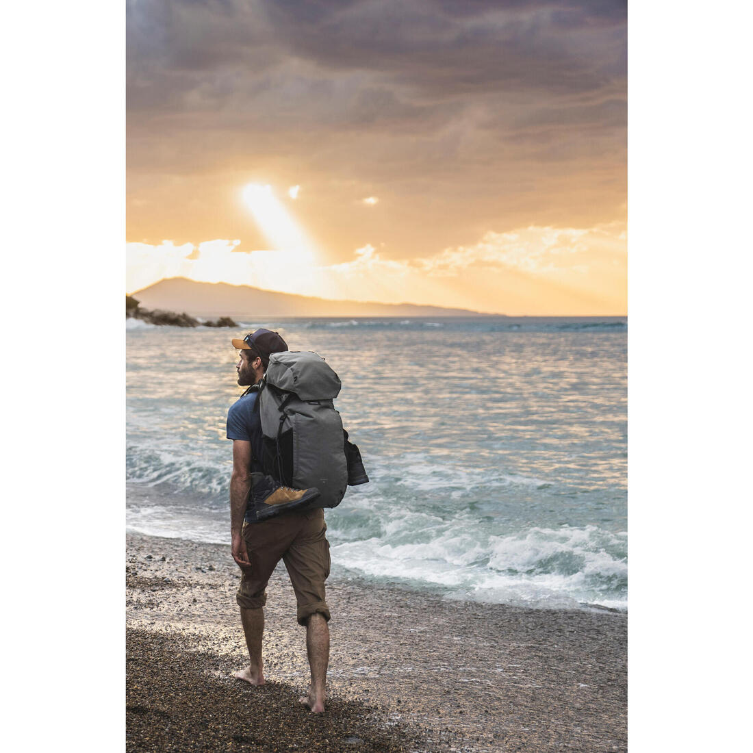 Sac à dos de voyage ouverture valise 70+6L homme, Travel 900 vert kaki