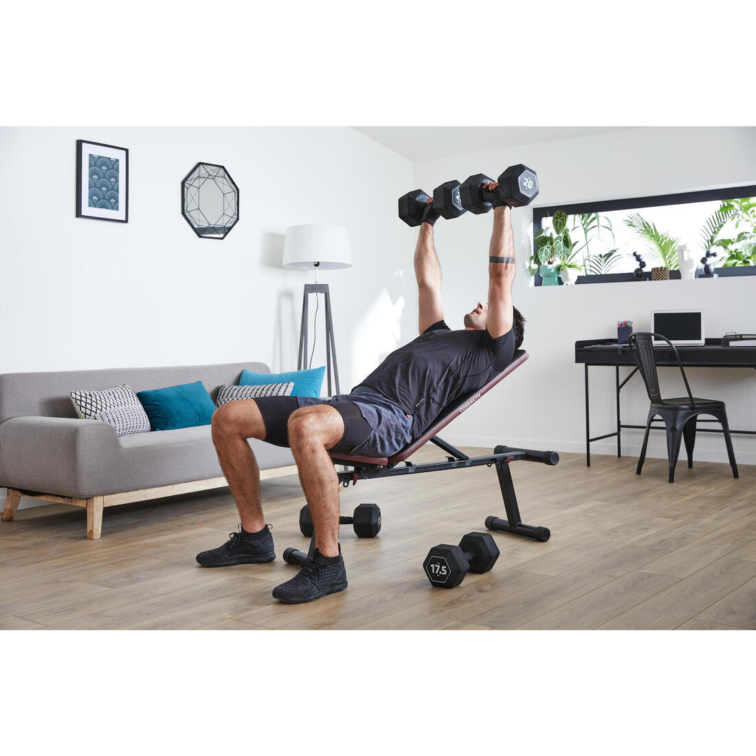 Haltere hexagonal musculation crosstraining hex dumbbell 17,5kg noir
