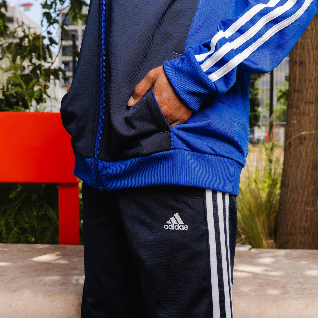 Survêtement 3 bandes Adidas enfant - noir et bleu