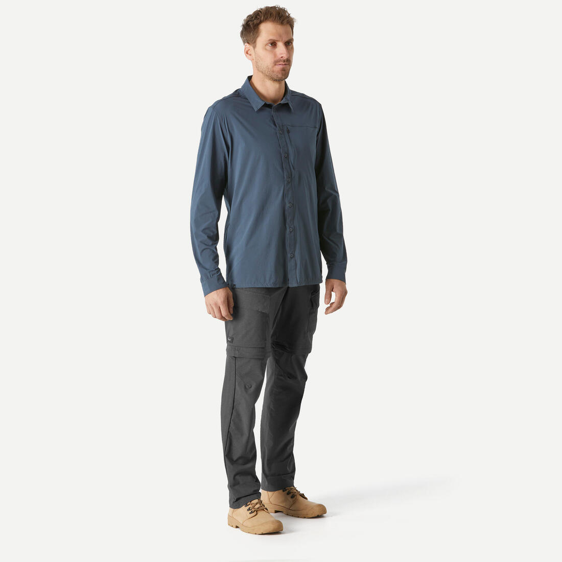 Chemise manches longues de trekking voyage Anti-UV - Travel900 Gris - Homme