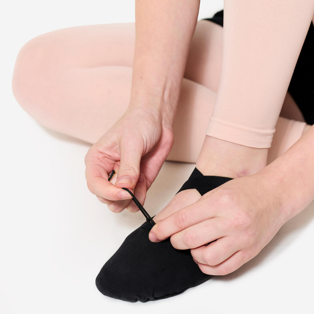 Demi-pointes de danse classique bi-semelles en toile femme, noires
