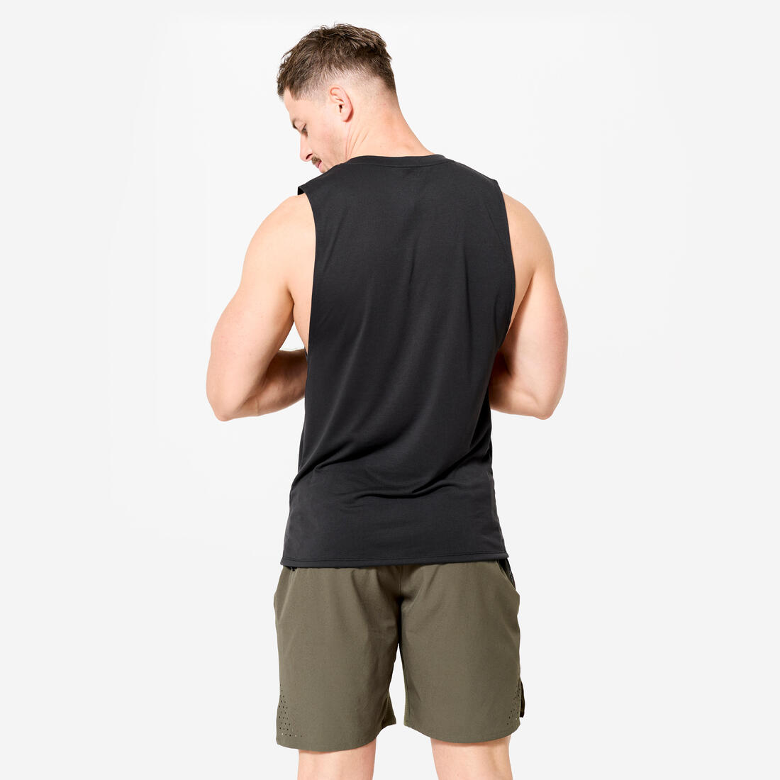 Débardeur de cross training respirant slim col rond homme, noir