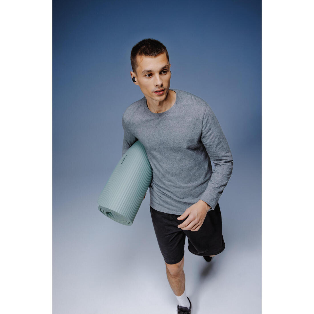 T-shirt fitness manches longues slim coton col rond homme