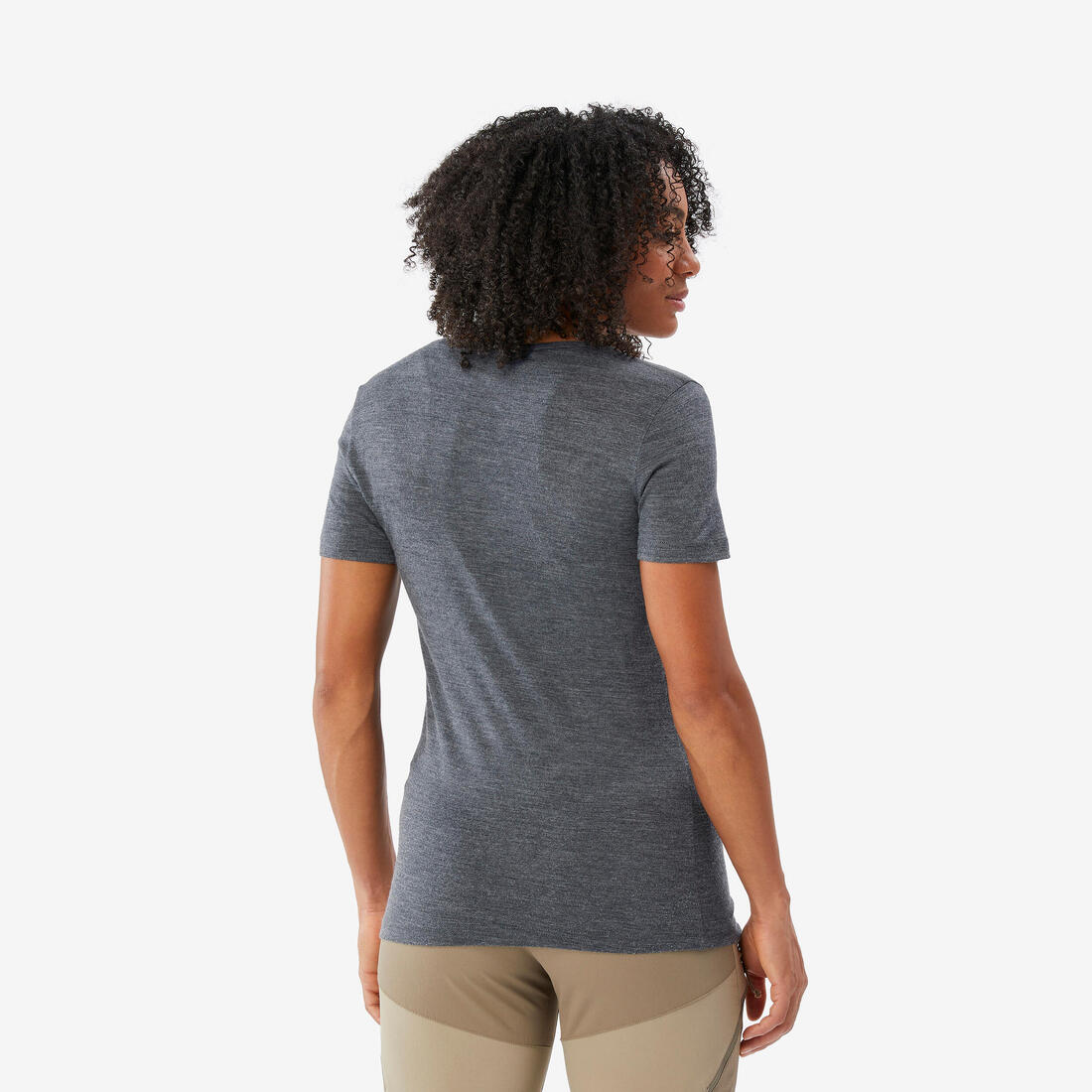 T-shirt de trek voyage - manches courtes - laine mérinos TRAVEL 100 bleu Femme