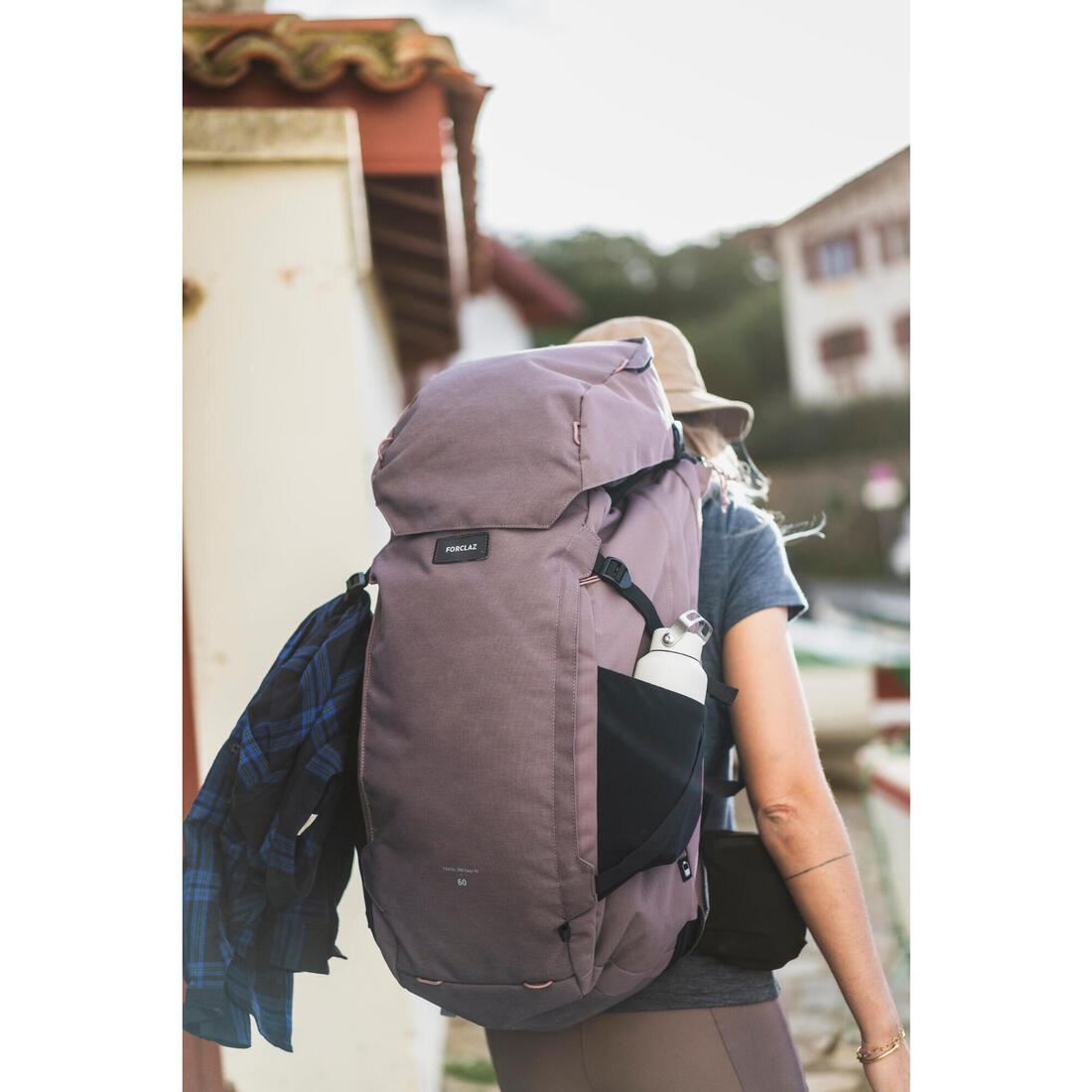 Sac à dos de voyage ouverture valise 60+6L femme, Travel 900 marron