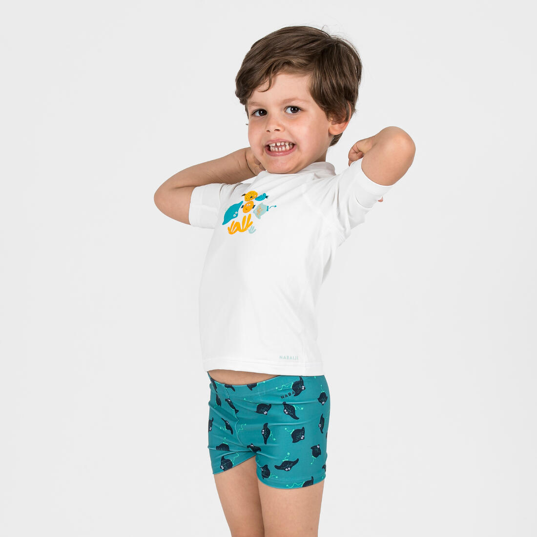 Boxer de bain bébé / enfant bleu imprimé crabes