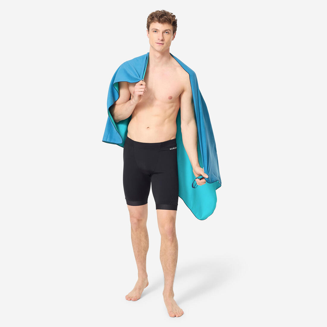 Serviette de bain microfibre double face bleu/vert taille L 80 x 130 cm