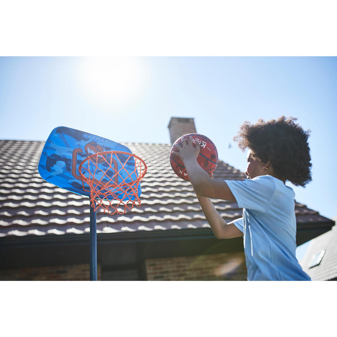 Panier de basket sur pied réglable de 1,30m à 1,60m Enfant - K500 Aniball bleu