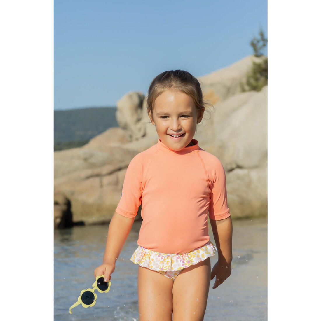 T-shirt anti uv bébé manches courtes corail