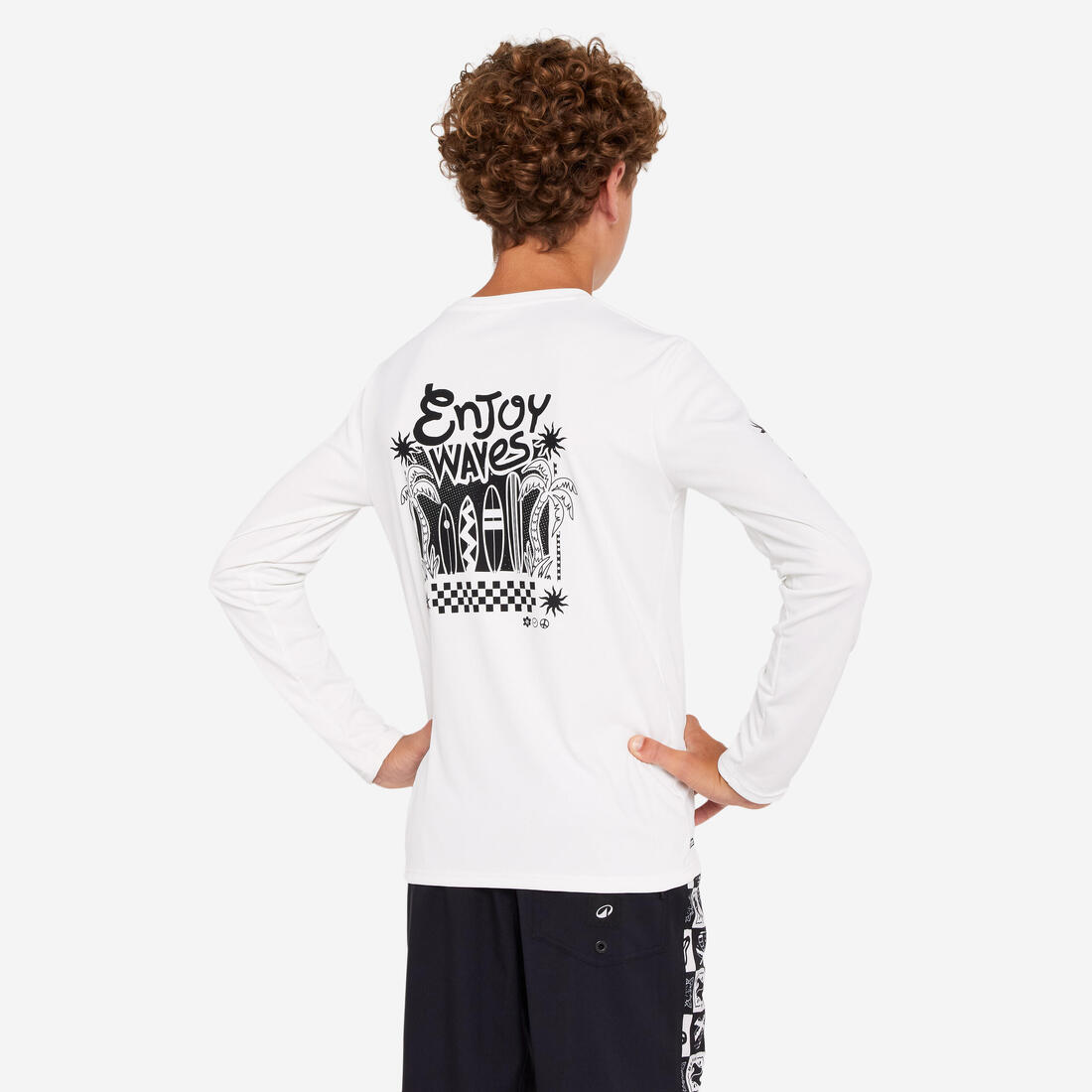 T-shirt anti UV manches longues surf Junior - 100 Vibes parme