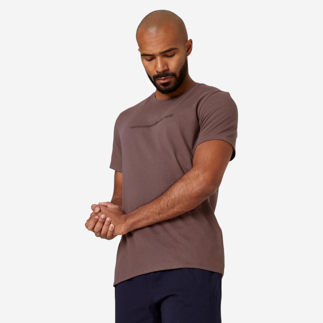 T-shirt fitness manches courtes slim coton col rond homme blanc a imprimé