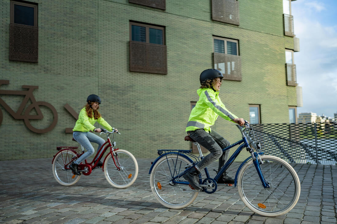 VESTE VÉLO 500 ENFANT PLUIE JAUNE HAUTE VISIBILITÉ