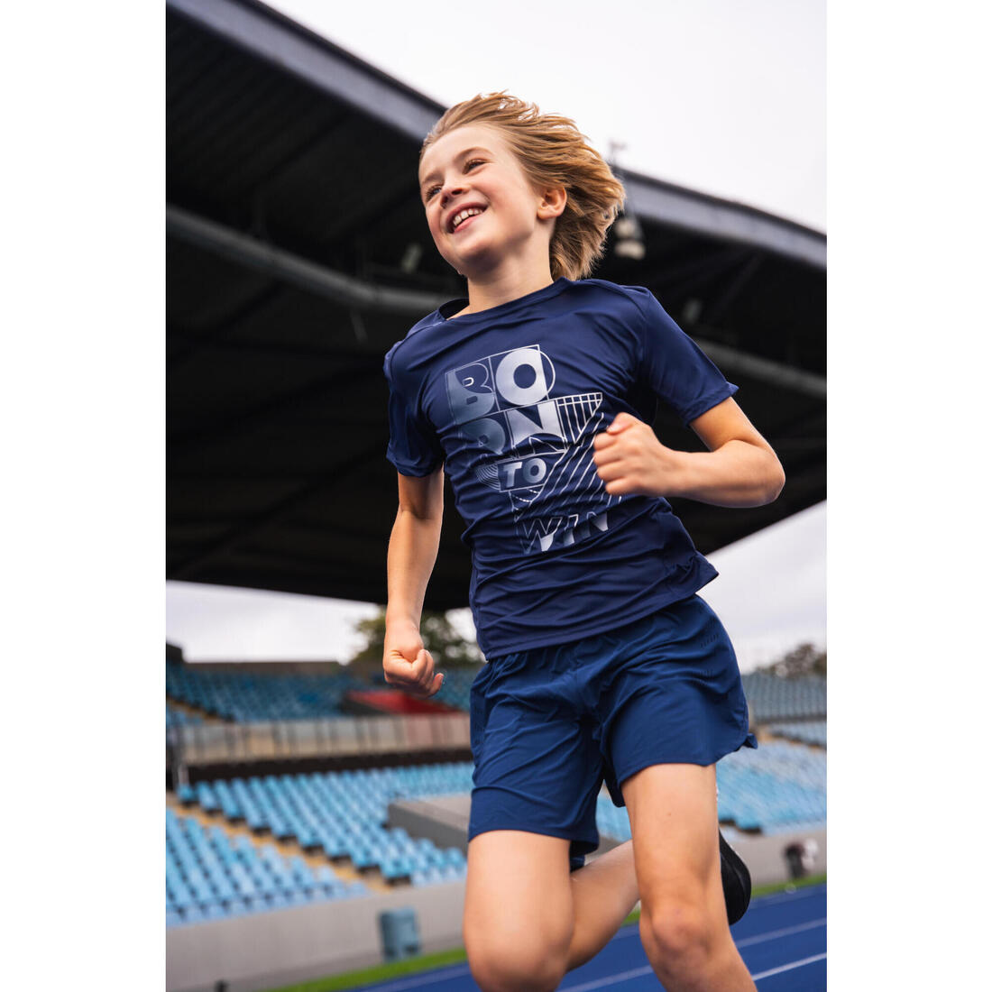 T-shirt de running respirant enfant - kiprun dry+ 500 marine