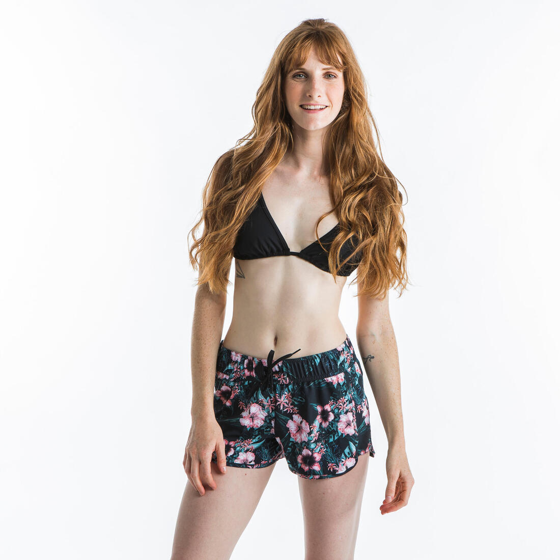 Boardshort surf femme TINI CORAIL avec ceinture élastiquée et cordon de serrage
