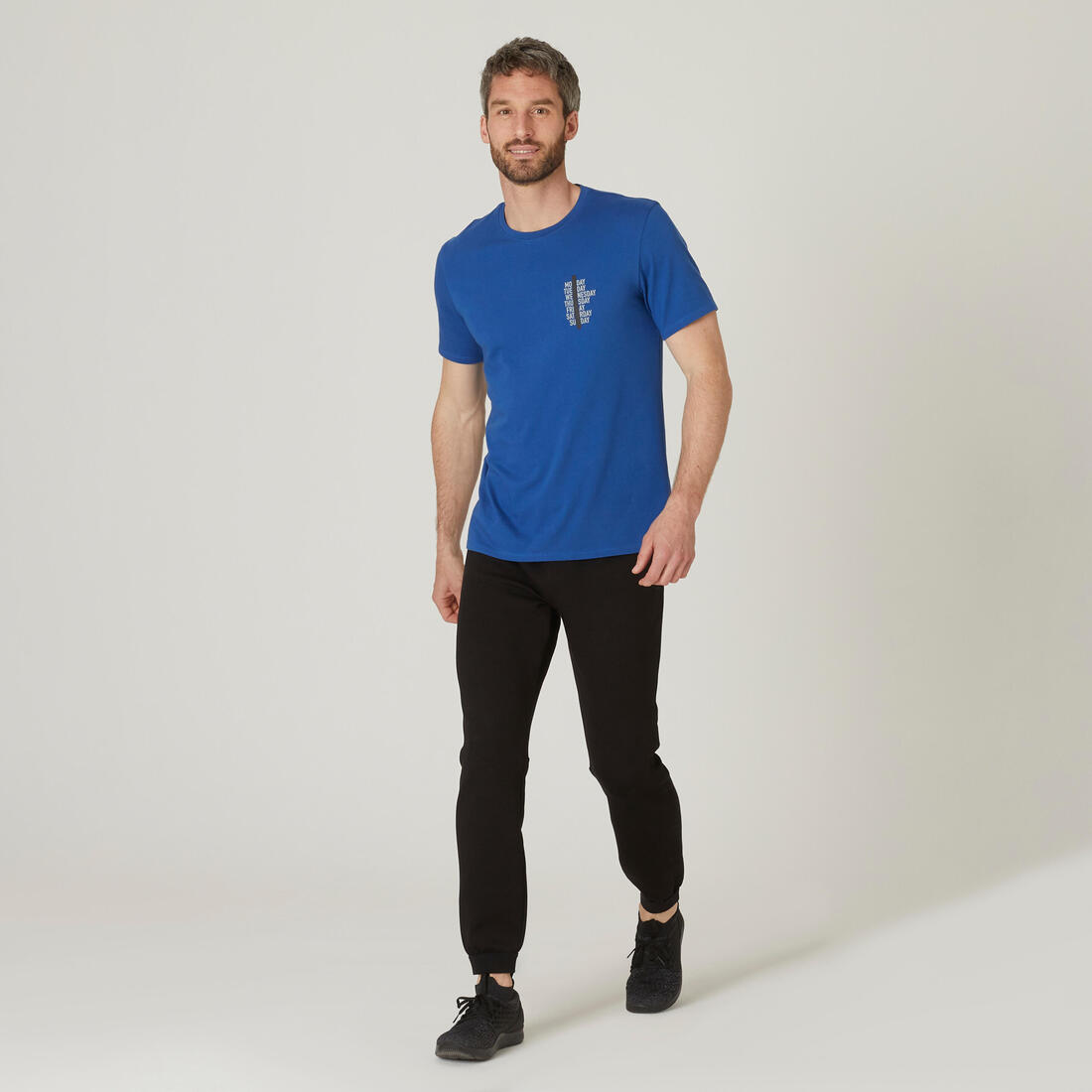 T-shirt fitness manches courtes slim coton col rond homme blanc a imprimé