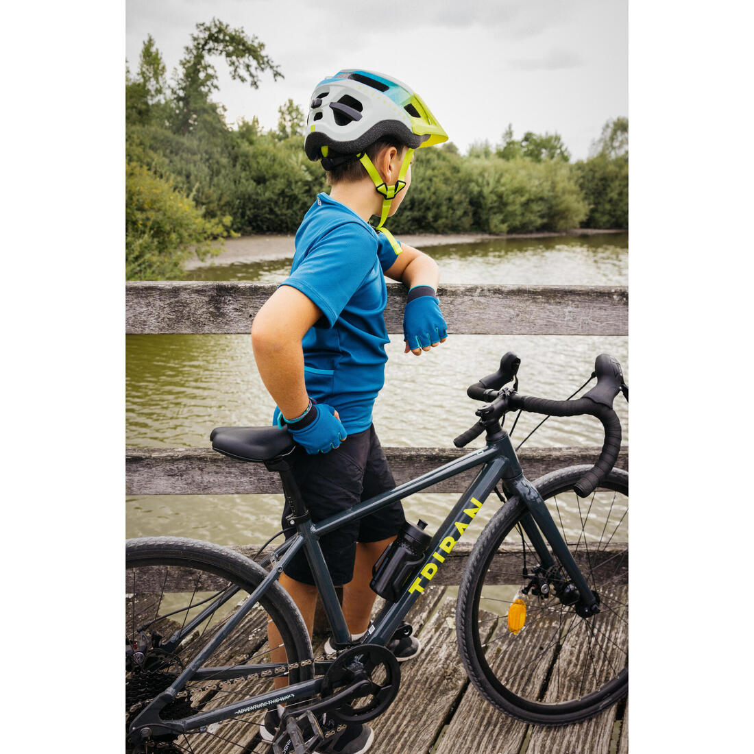 MAILLOT MANCHES COURTES VÉLO ENFANT 100 BLEU 7-13ANS
