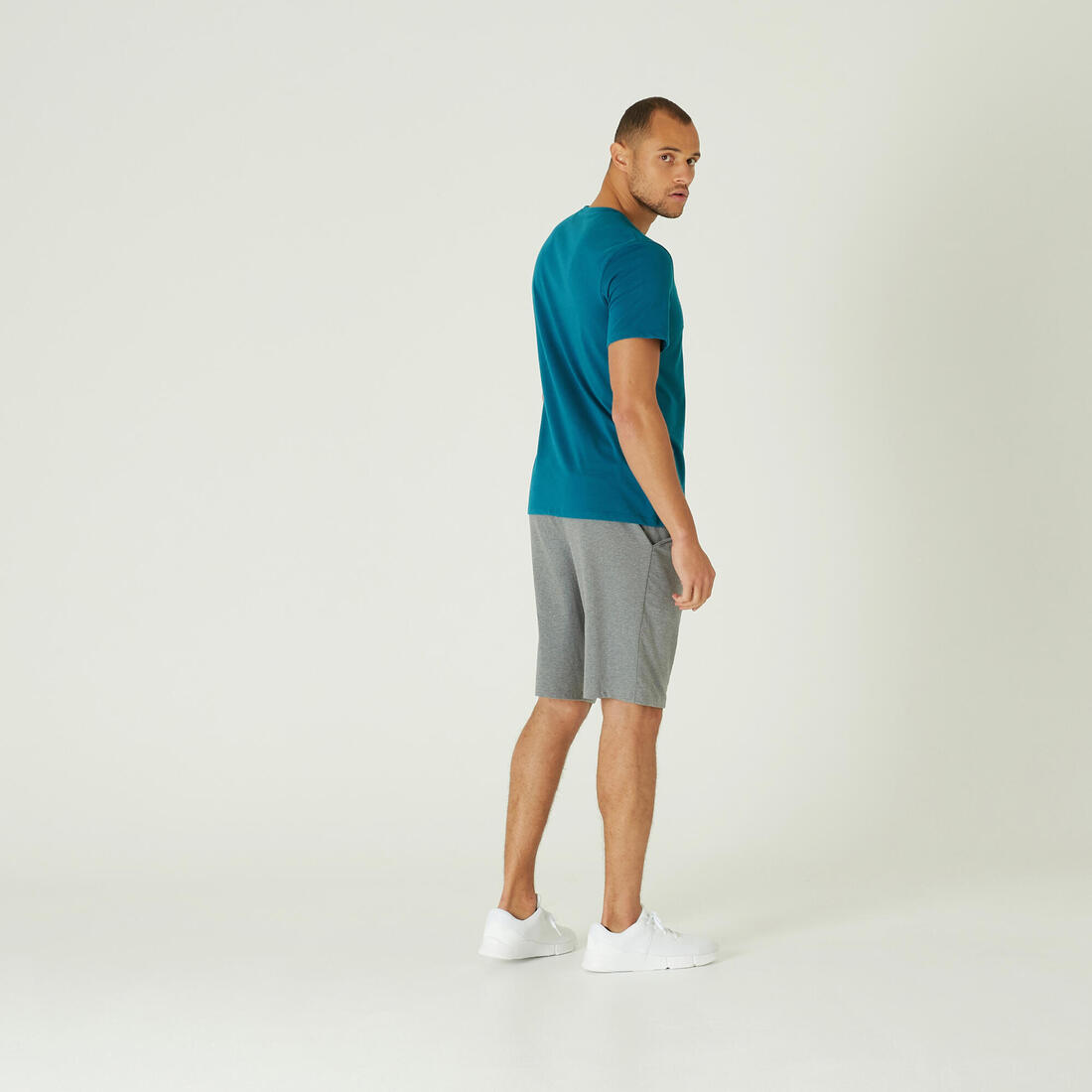 T-shirt fitness manches courtes slim coton col rond homme blanc a imprimé