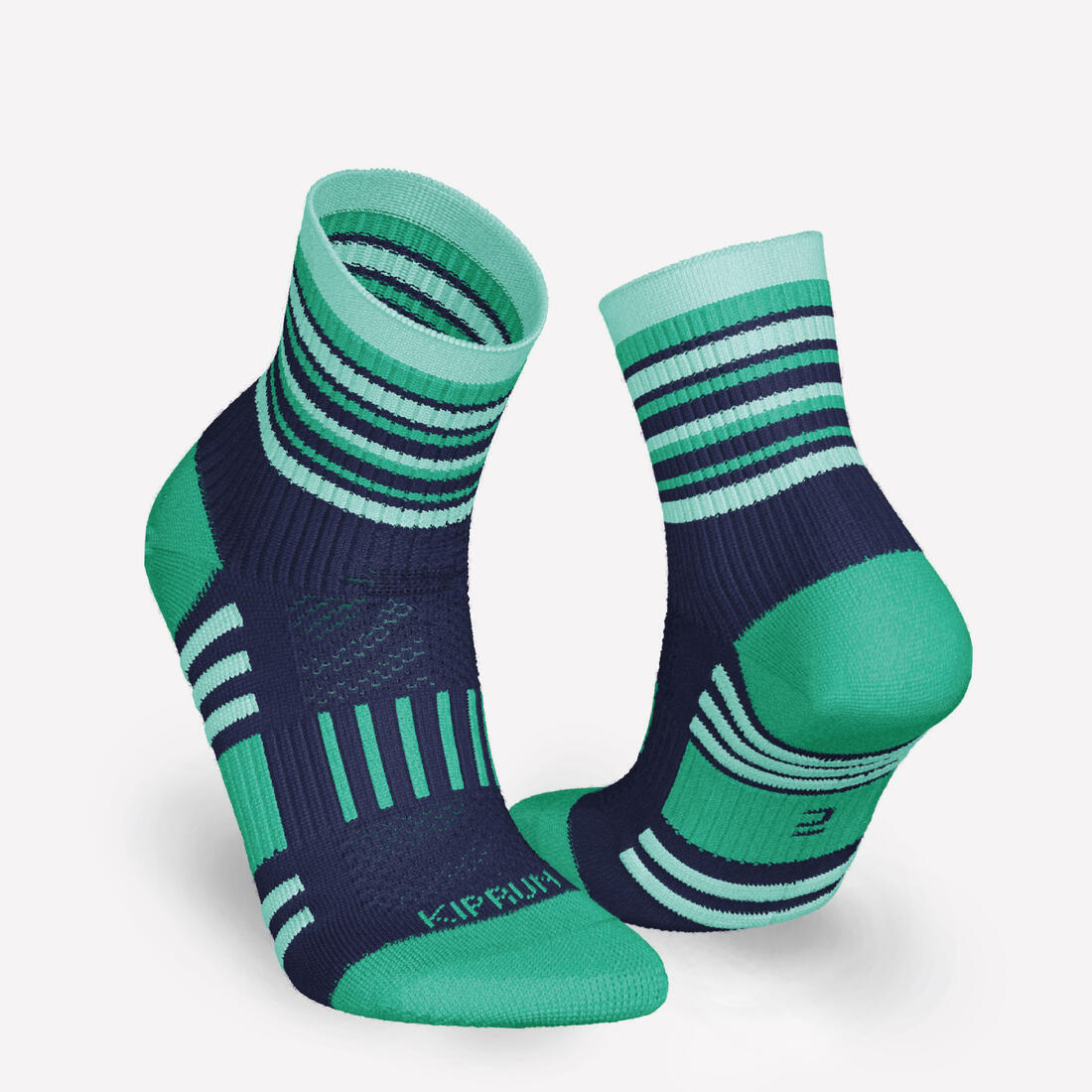 Lot X2 de chaussettes enfant AT 500 mid turquoise et rayées turquoises grises