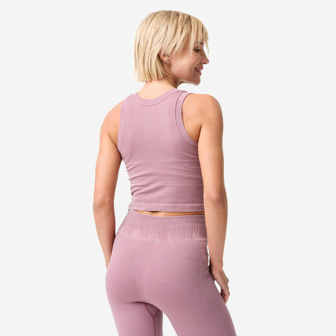 Débardeur court côtelé seamless avec brassière intégrée effet délavé
