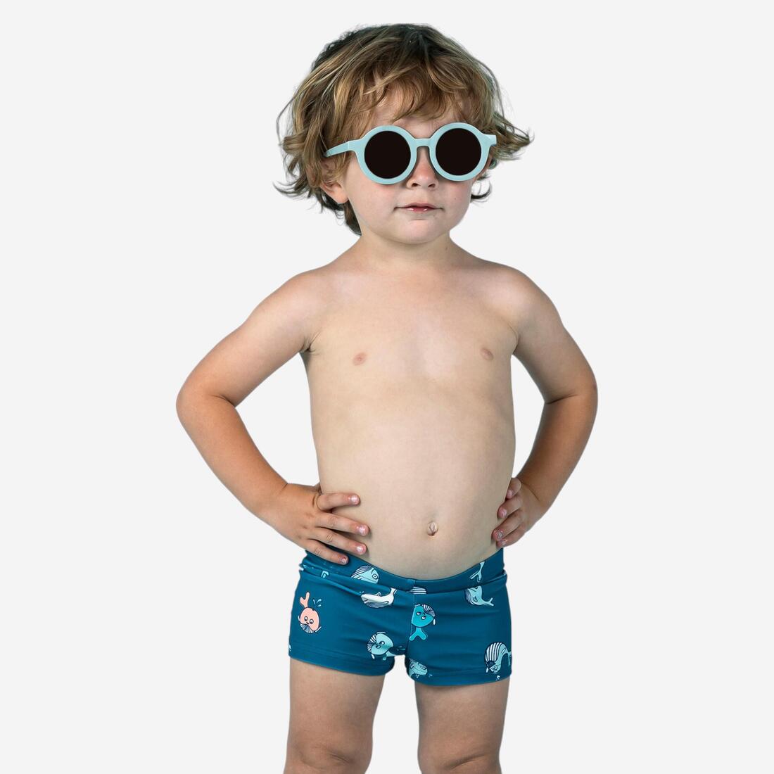Boxer de bain bébé / enfant bleu imprimé crabes