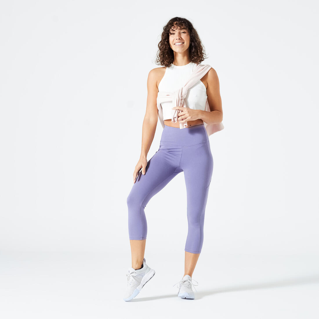 Débardeur CROP TOP Fitness Femme - 520 côtelé Jaune melon
