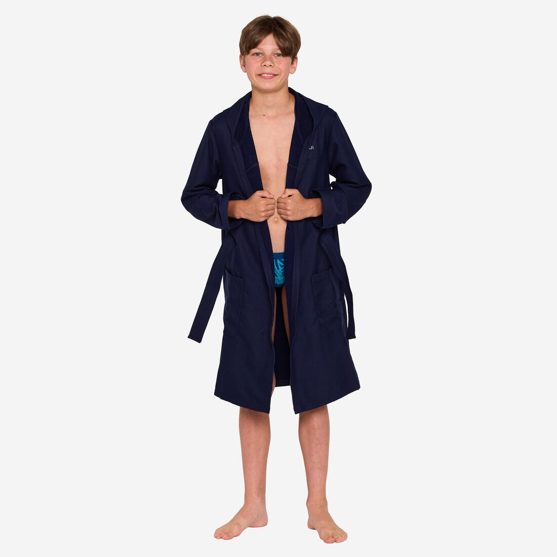 Peignoir de bain compact enfant à capuche en microfibre bleu foncé