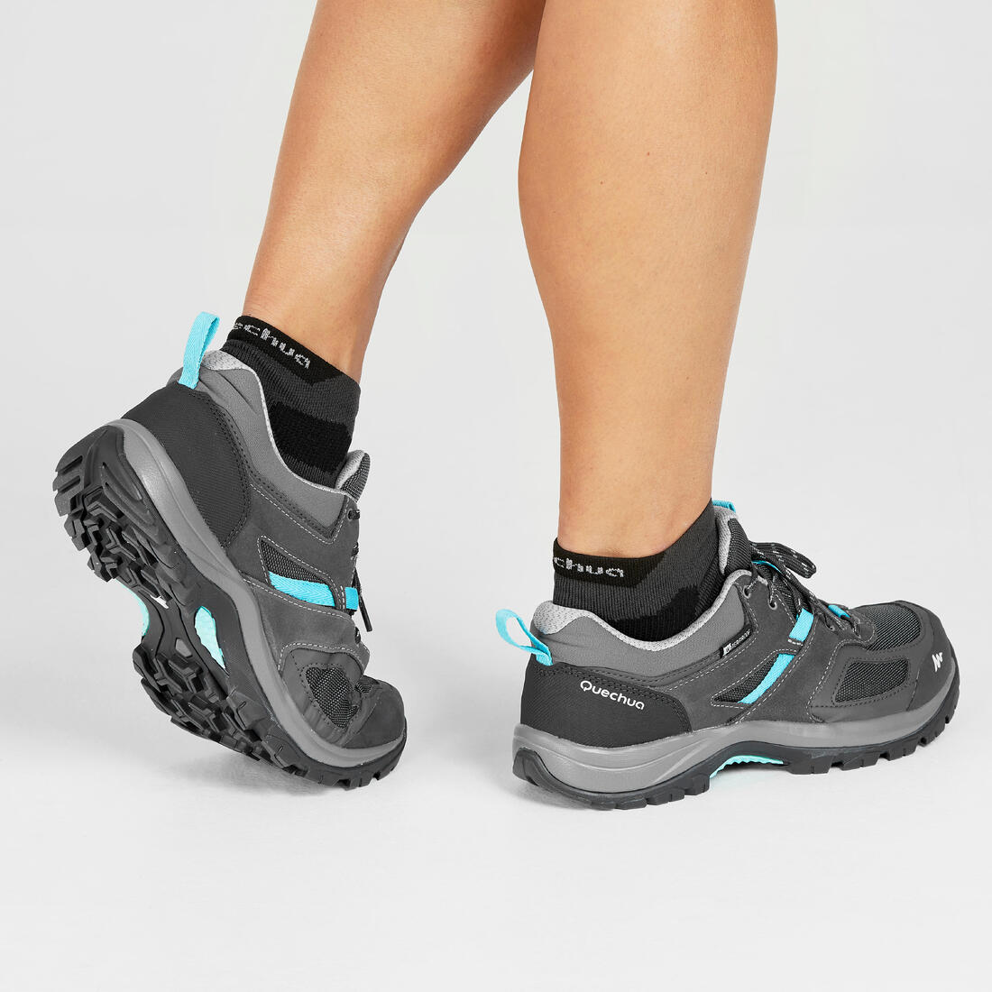 Chaussures imperméables de randonnée montagne - MH100 Gris/Bleu - Femme