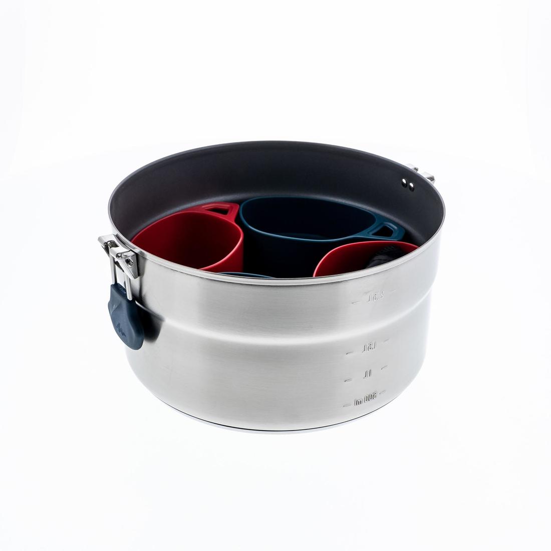 Popote 4 personnes de camping en acier inox + anti-adhésif
