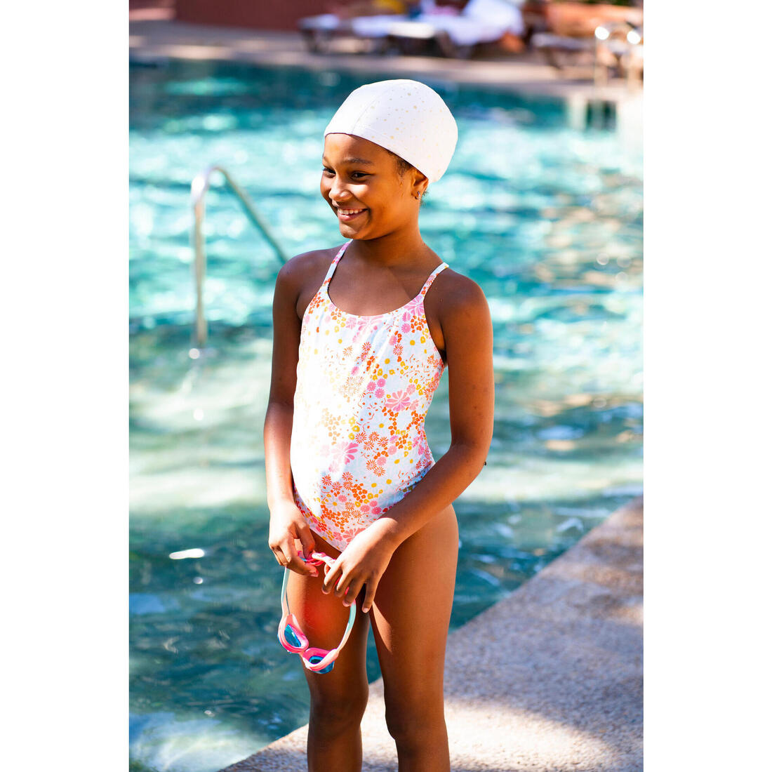 Bonnet de Bain en Maille Enduite - Tissu Imprimé - Taille S - Rose Marg