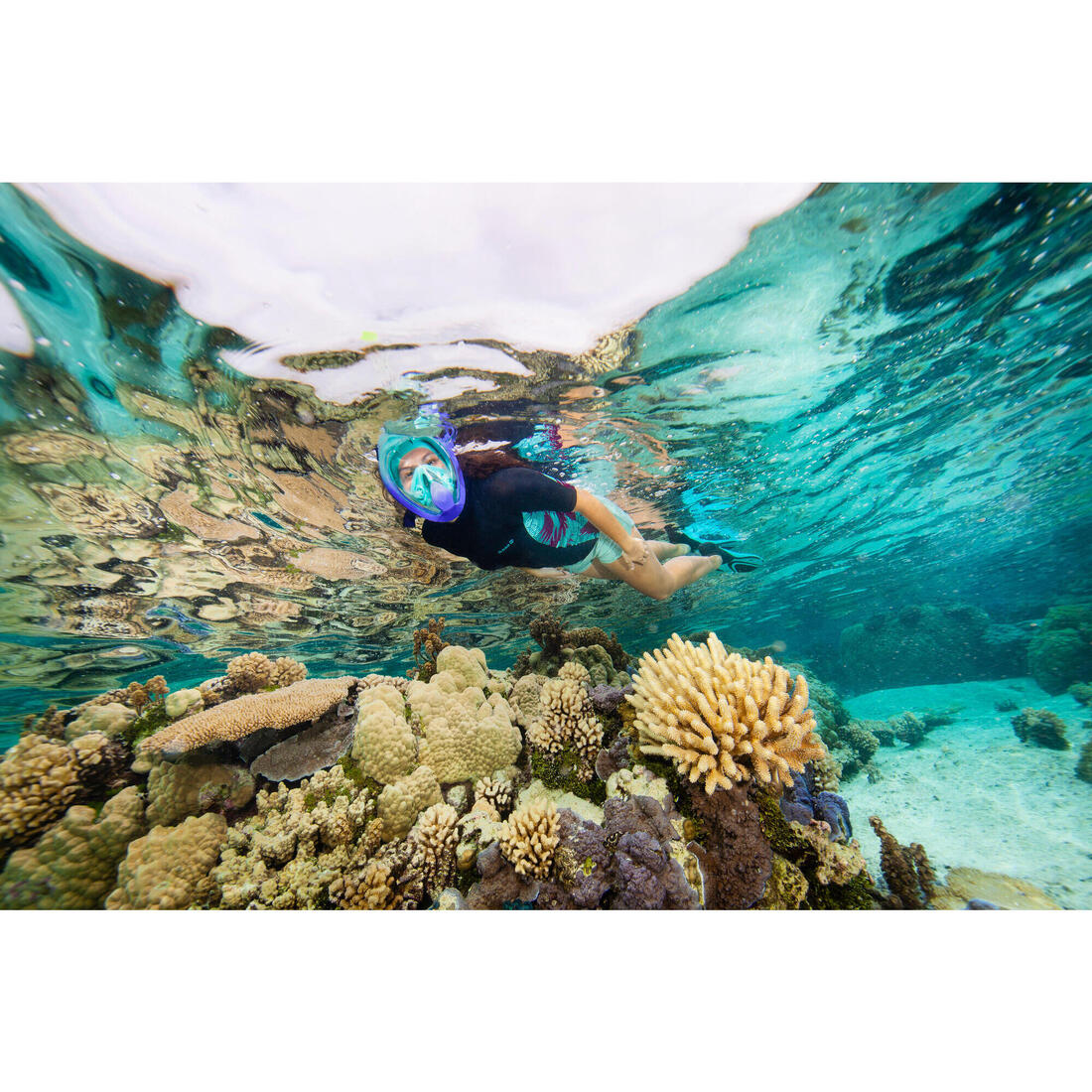 Masque snorkeling surface easybreath + avec valve acoustique > 10 ans - jungl