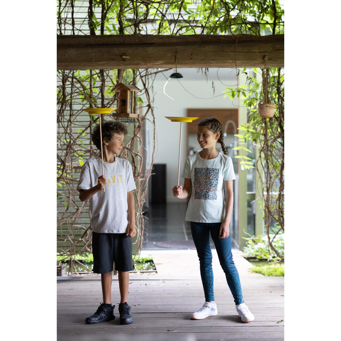 Short enfant coton - 500 gris chiné foncé