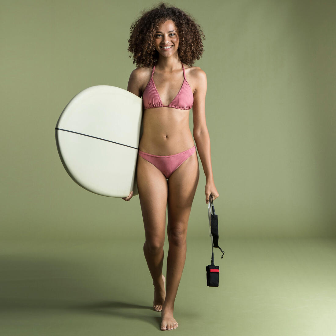 Culotte tanga lulu unie rose côtelé très échancrée