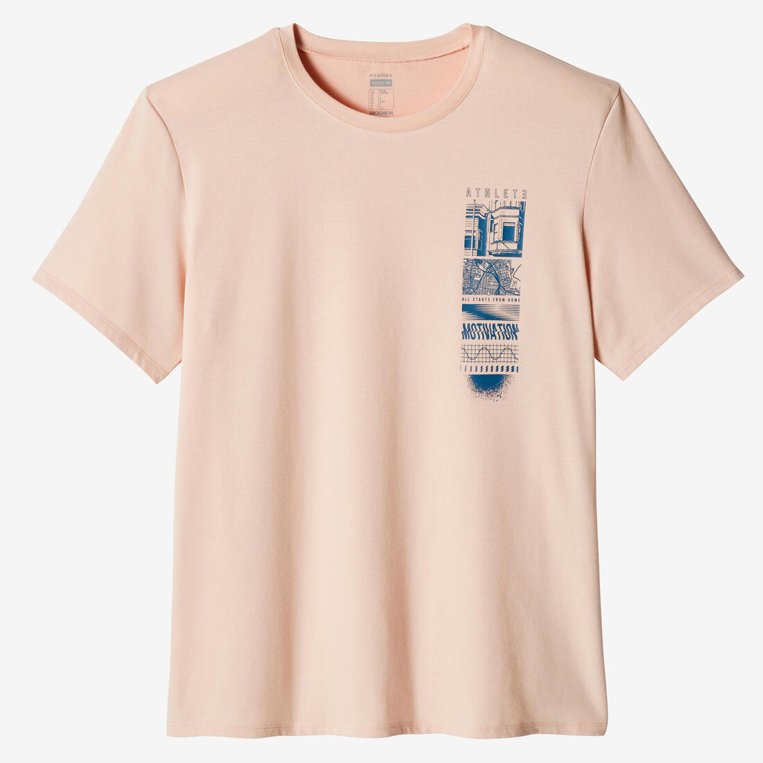 T-shirt fitness manches courtes slim coton col rond homme blanc a imprimé