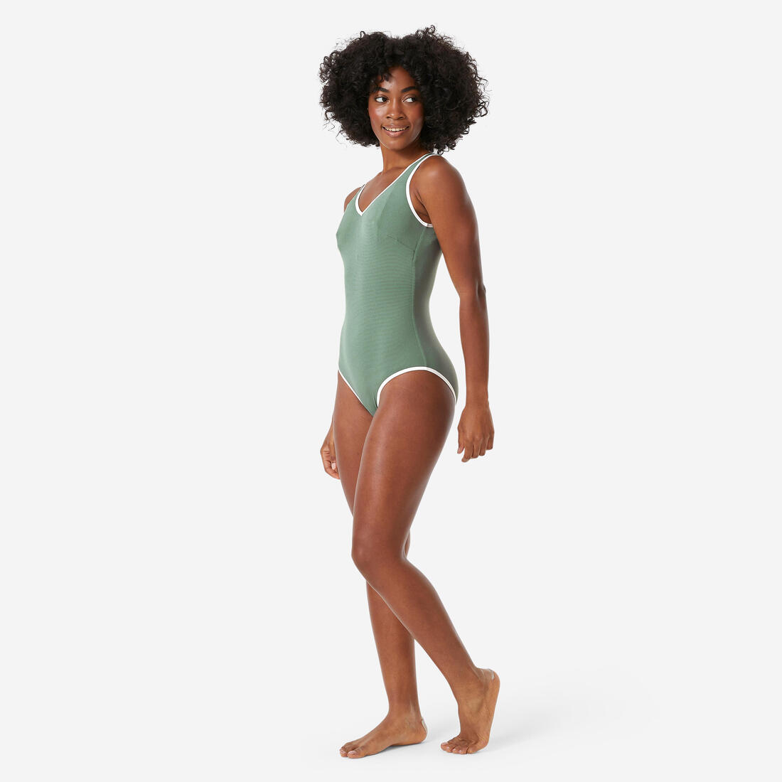 Maillot de bain 1 pièce pailleté natation femme, Virginia lurex vert sauge