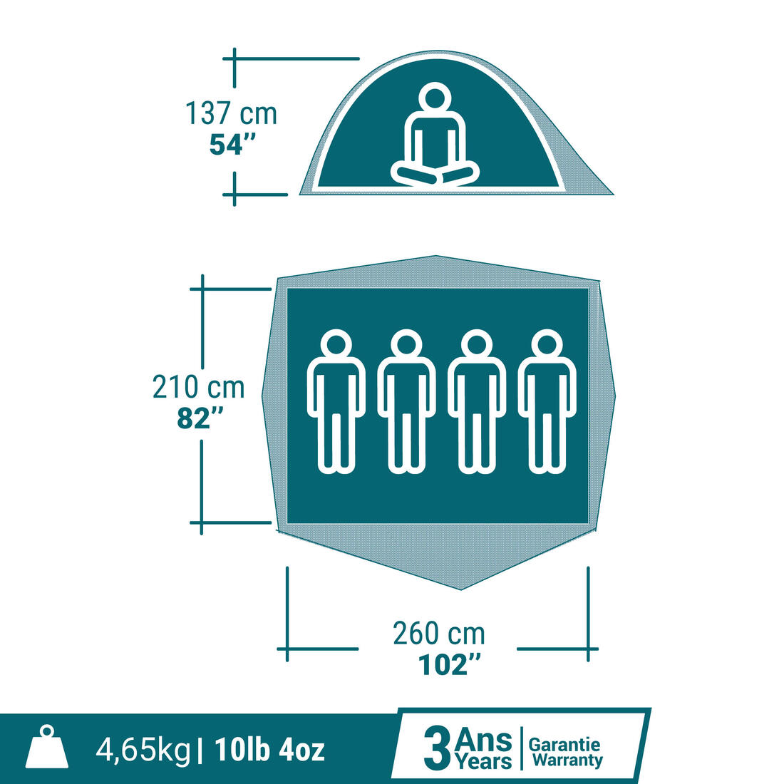 Tente de camping 4 places, MH100