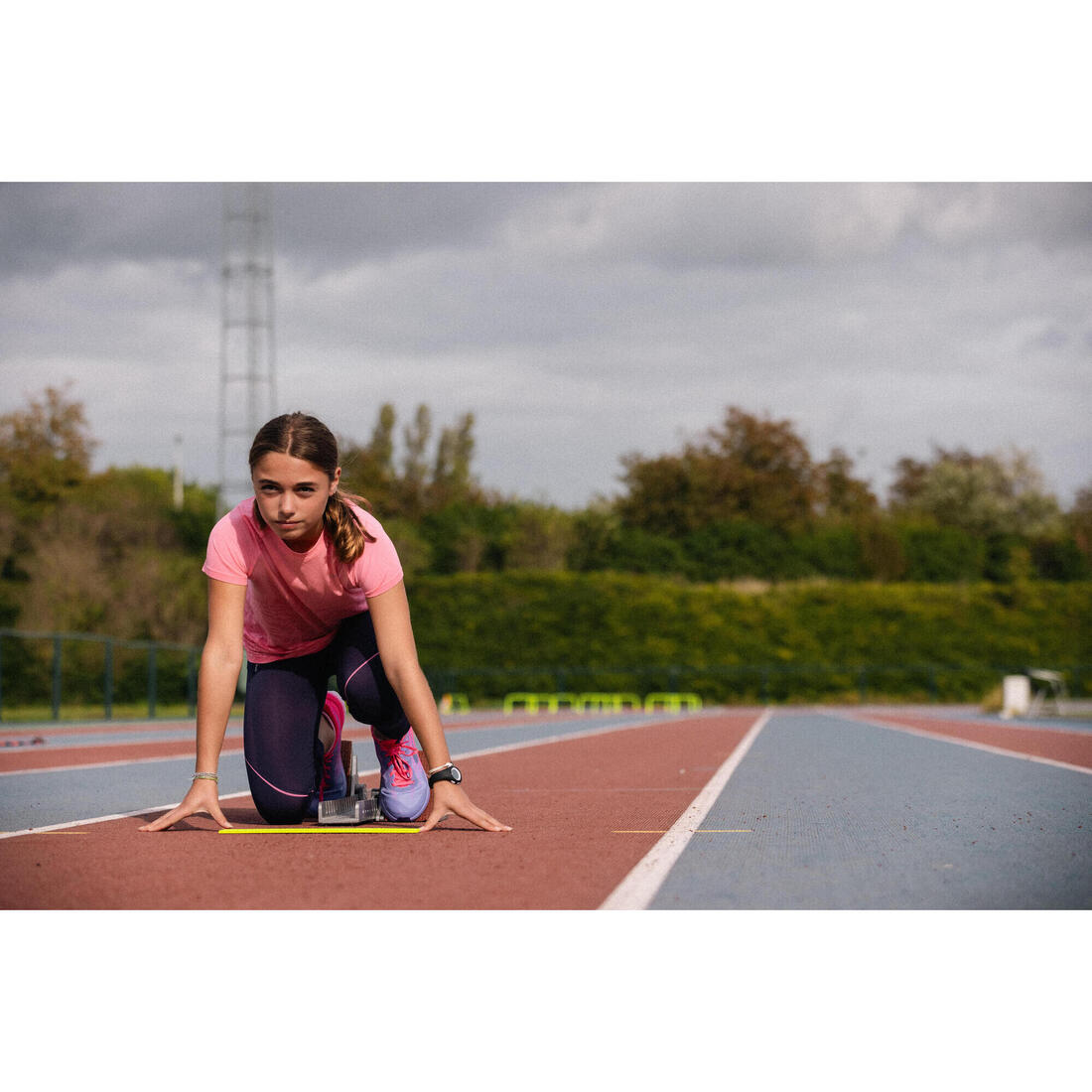 Corsaire de running fille - kiprun confort 500 marine et rose