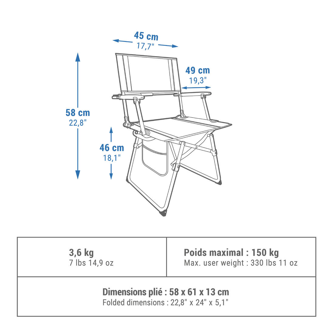 Chaise de camping pliante avec accoudoir