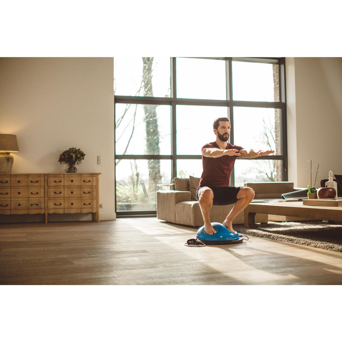 Station d'équilibre fitness réversible avec élastiques, bleu
